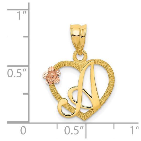 14k Two Tone Gold Grace Collection 15mm Heart Initial A Pendant - Picture 4 of 5